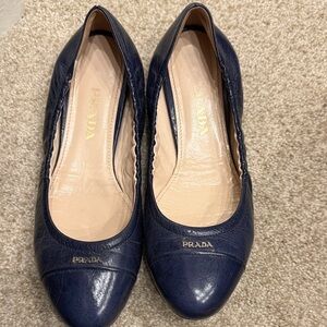Prada Navy Leather Round-Toe Ballet Flats